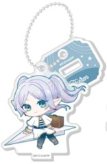 Produtos com arte chibi dos personagens de Frieren disponíveis na Keisei Ueno Station.
